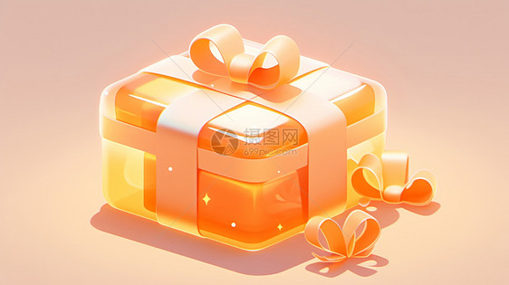 可爱的橙色透明卡通礼物盒图片