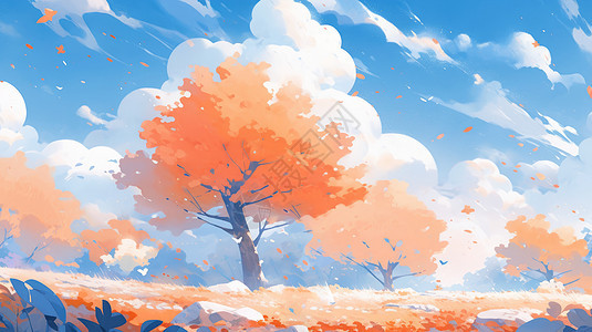 秋天在野外唯美的卡通树图片