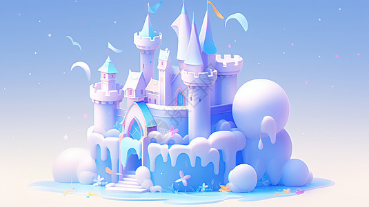 蓝色立体可爱的卡通城堡图片