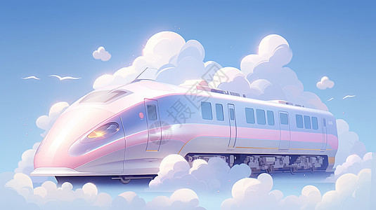 行驶在云朵中的可爱卡通高铁图片