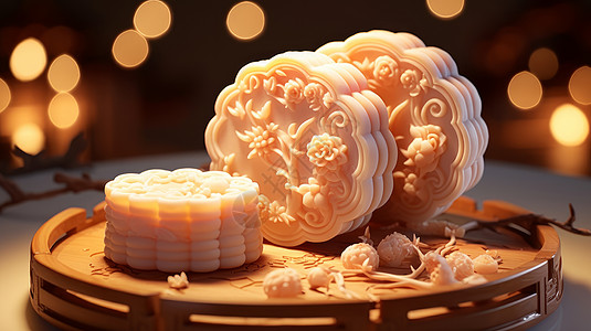 美食雕花中秋节美味的传统糕点雕花月饼插画