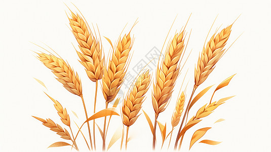 秋天金黄色的卡通麦子插画