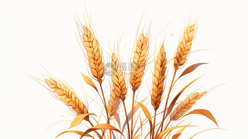 金黄色的卡通麦子在白色背景上图片