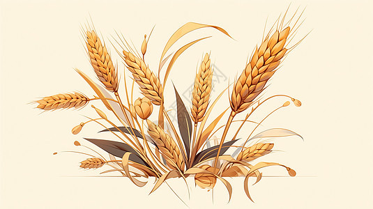 一簇金黄色的卡通麦子背景图片