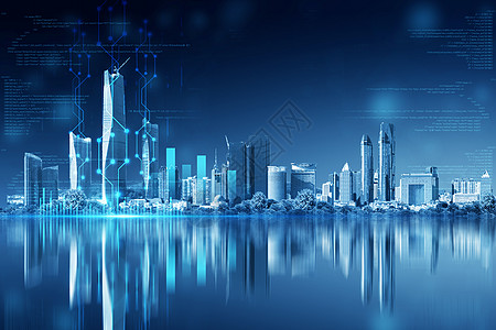 蓝色大气创意科技城市背景图片