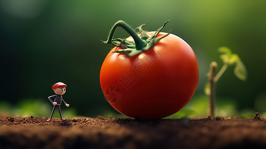 创意农产品番茄蔬菜微观创意小人图片