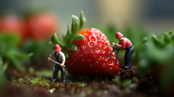 水果微距创意小人草莓图片