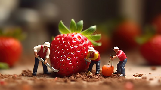 草莓创意微距小人图片