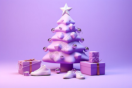 3D圣诞节日圣诞树背景背景图片