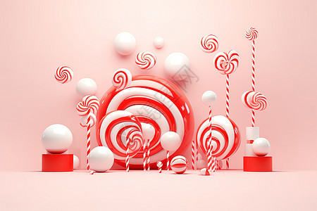 圣诞节糖果粉3D背景背景图片