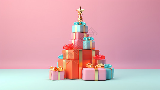 圣诞树3D立体礼物堆头图片