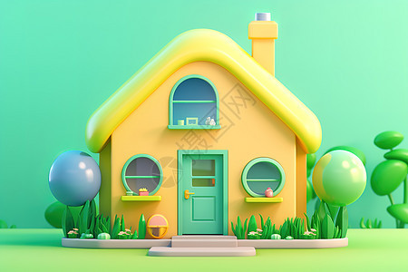 环保的房子3D立体绿色背景图片