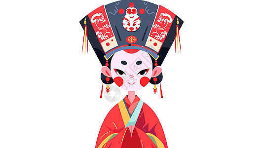 女孩穿着京剧服饰卡通扁平插画背景图片