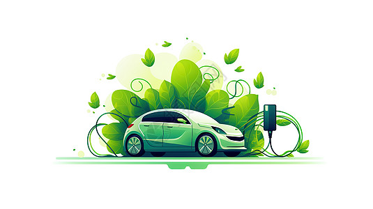 汽车警报新能源汽车充电环保图标插画