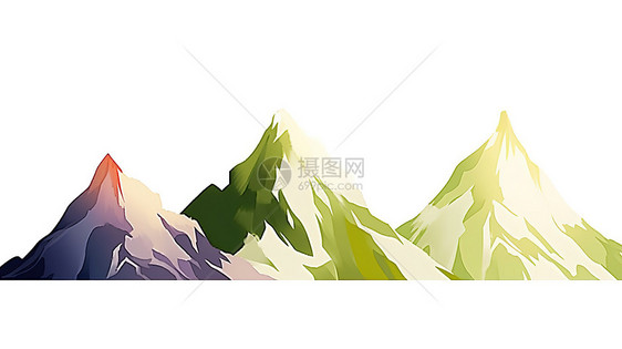 中国风唯美山峰白底插画图片