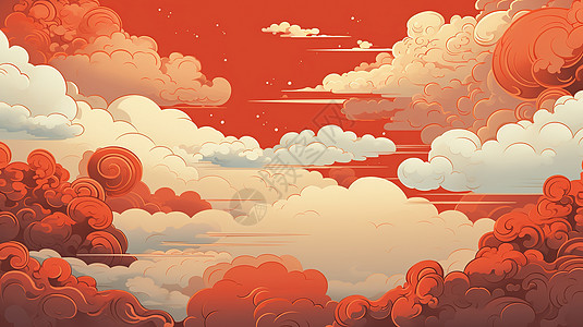 红色首页明亮的红色云朵插画