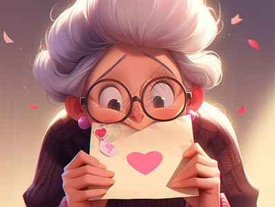 咬着爱心信封可爱的卡通老奶奶图片