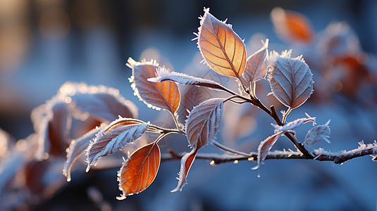 被白霜覆盖的枯树叶图片