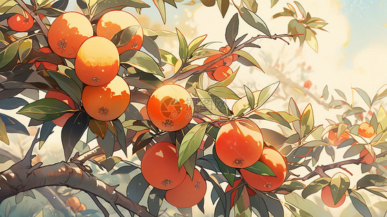 秋天丰收的橙色卡通果树图片