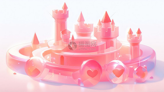 粉色立体可爱的卡通城堡图片