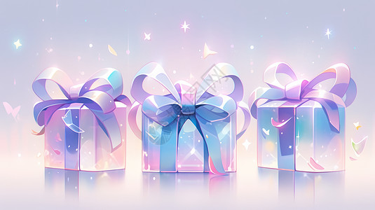 紫色礼物盒三个闪着光漂亮的卡通礼物盒插画