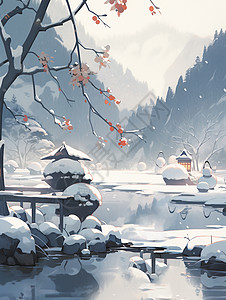 立冬节气唯美的卡通古风雪景图片
