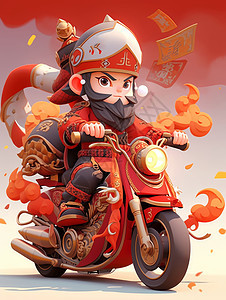 帅气的卡通财神爷骑摩托车图片