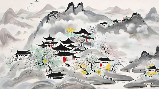 深山中的乡村插画图片