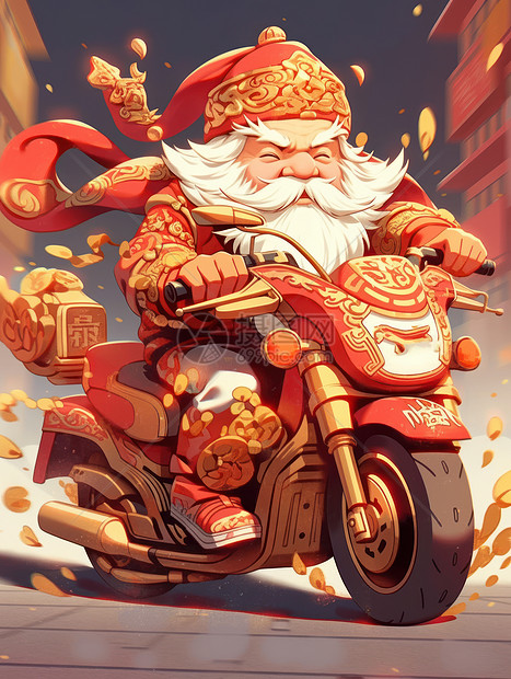 骑摩托开心笑的卡通财神图片