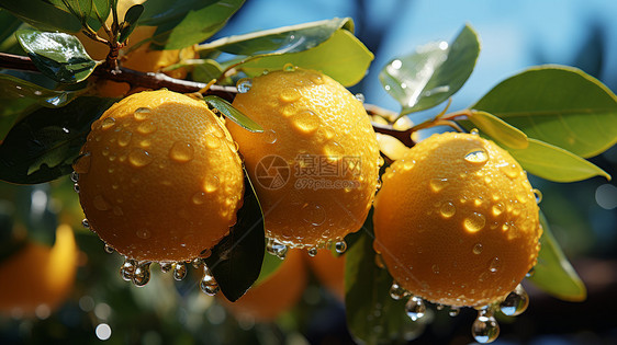 橙色诱人的果实挂满水珠图片