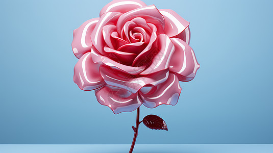 立体精致的粉色卡通玫瑰花在蓝色背景上图片