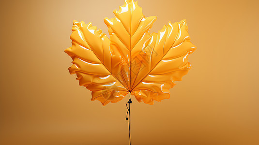 黄色立体鼓鼓的气球枫叶背景图片