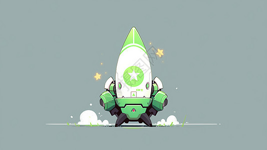 即将启动的绿色可爱的卡通火箭背景图片