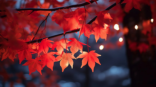 挂在树上美丽的红色枫叶图片