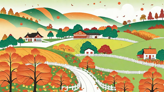秋天多彩的乡村田园风景图片