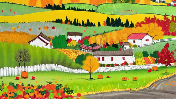 秋天多彩的乡村田园图片