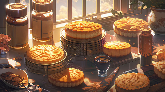 传统节日美味的卡通月饼礼盒背景图片