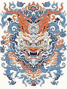 中国风卡通龙头传统纹样背景图片