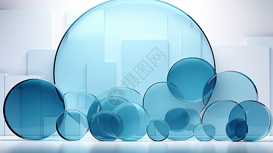 简约时尚的透明蓝色玻璃几何图形背景图片