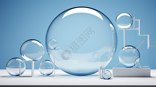 简约时尚的浅蓝色主题大气透明几何玻璃形状背景背景图片