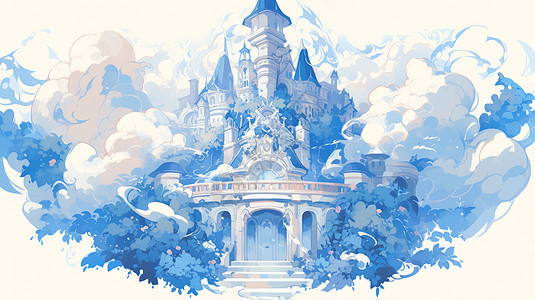 蓝色调豪华复古的欧式卡通城堡宫殿图片