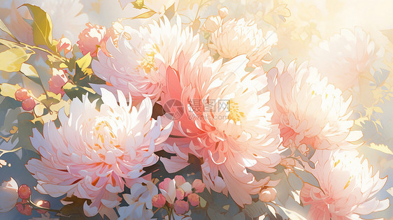 中国风盛开的淡粉色卡通菊花图片