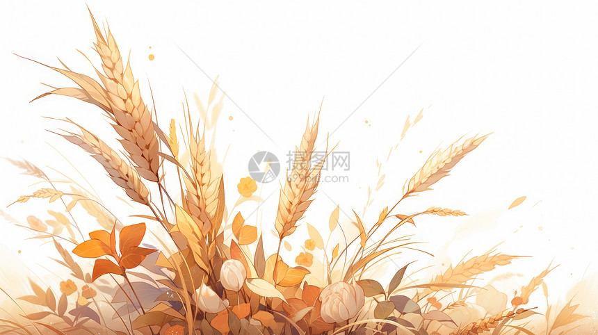 秋天一片金黄色的卡通麦子图片