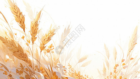 秋天谷粒饱满的卡通麦子地图片