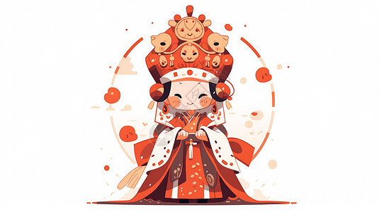 穿红色传统复古复服装微笑的可爱卡通小公主图片