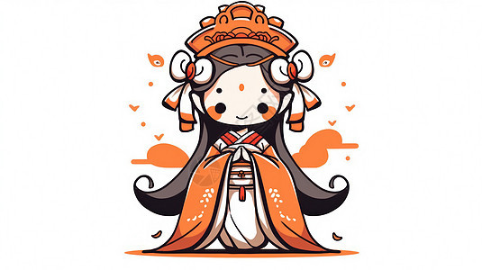 穿橙色复古汉服简约可爱的卡通小公主图片
