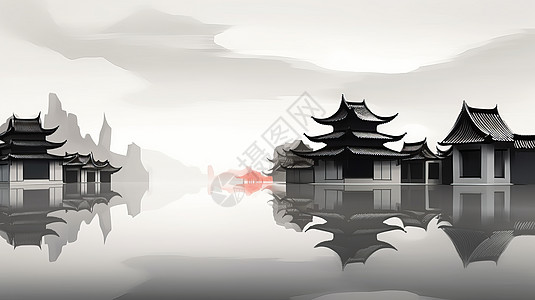 国庆简约大气的古风建筑风景插画