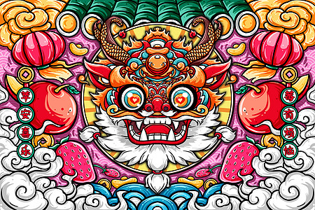  没有尽头国潮风手绘龙年龙头喜庆插画插画