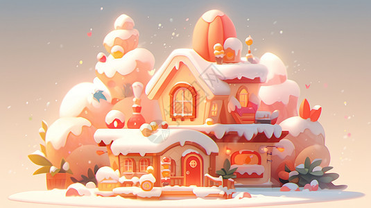 被雪覆盖温馨的卡通小木屋图片
