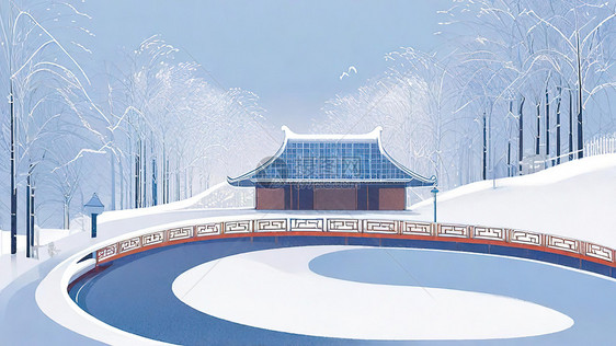 冬天雪景公园凉亭图片